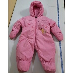 Vintage Winnie The Pooh Girl's Snowsuit 6/9M W/Attached Mittens/Footcovers